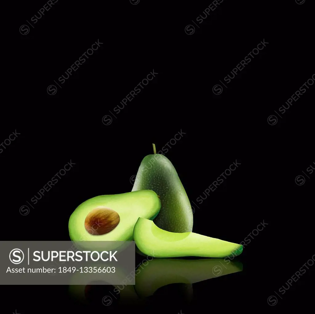 Whole and cut avocado