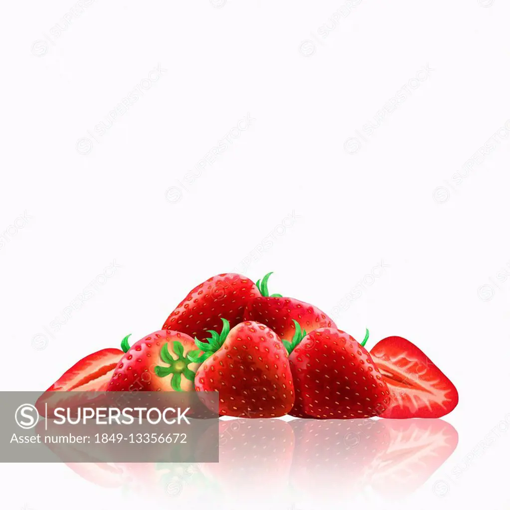 Whole and cut fresh strawberries