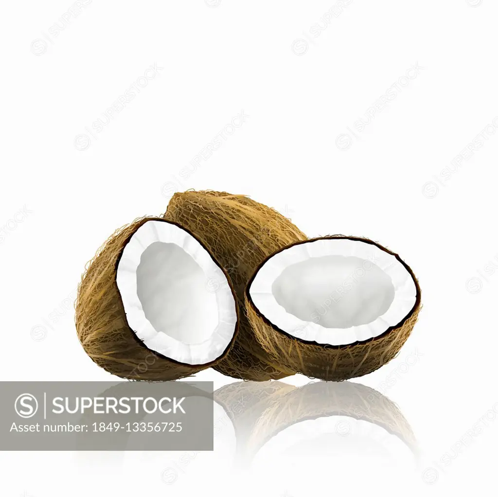Whole and halved coconut