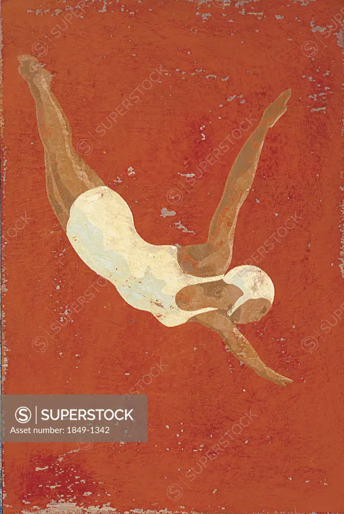 Old-fashioned portrait of woman diving