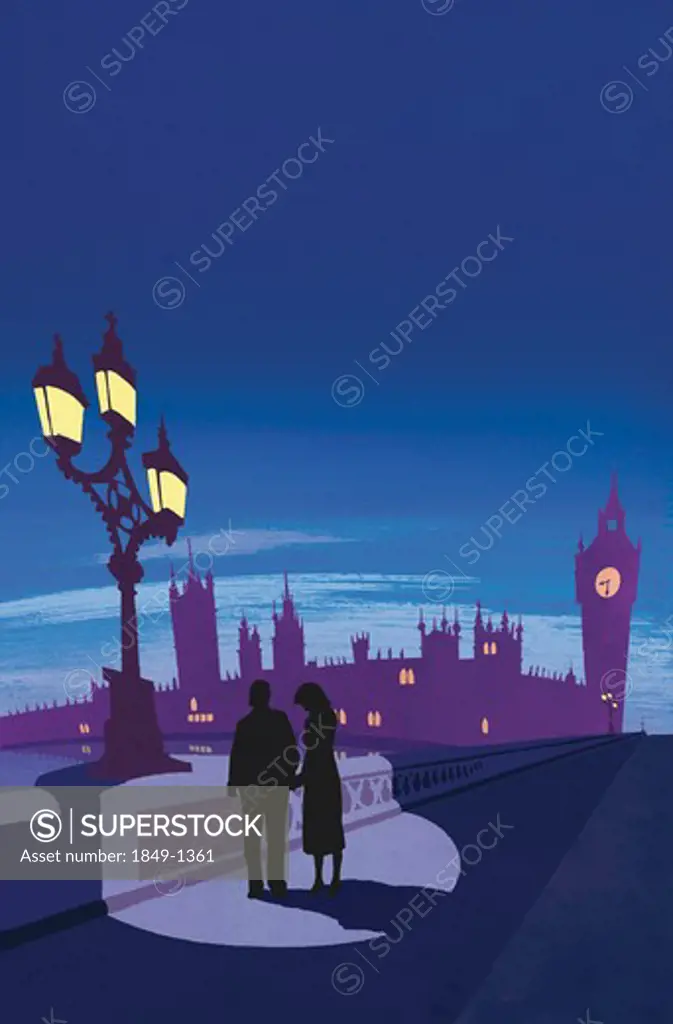 Couple holding hands on London bridge with Big Ben in background