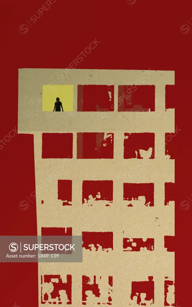 Lonely person in apartment window