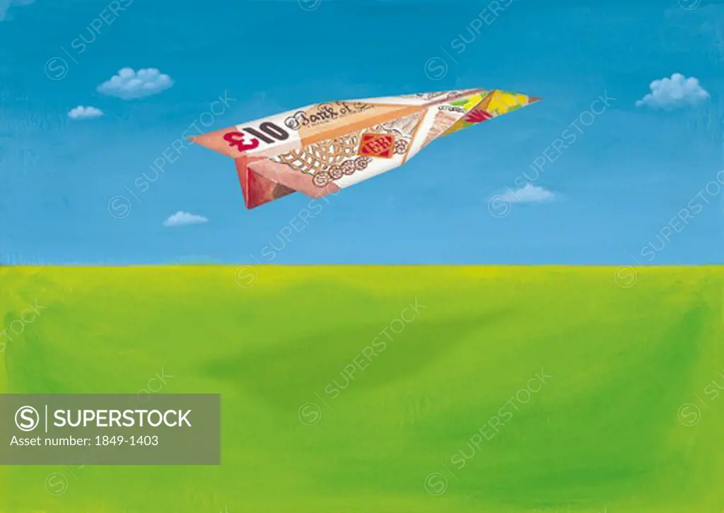 British 10 pound note in shape of airplane