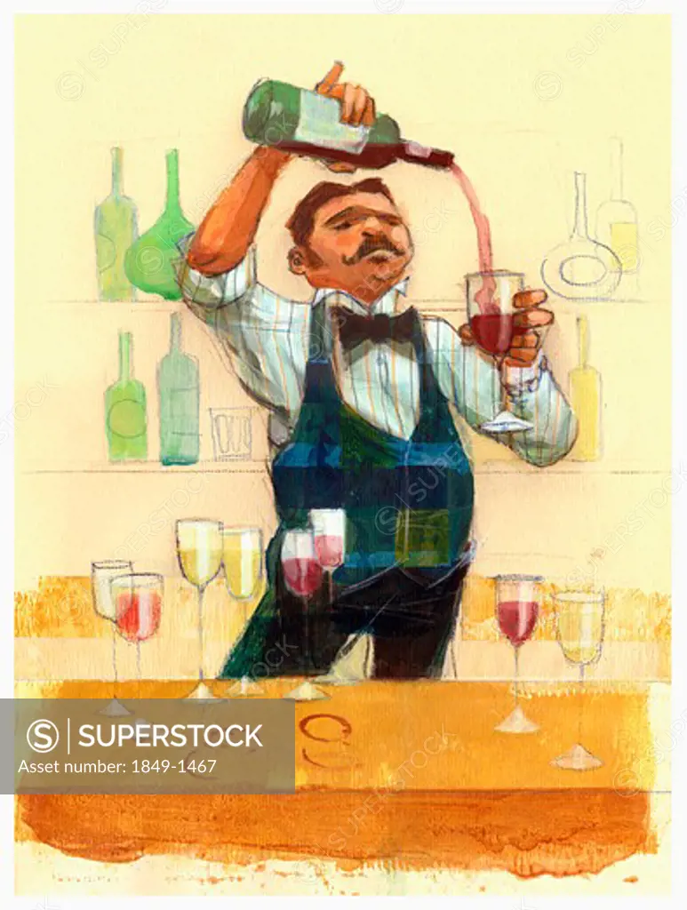 Waiter pouring red wine