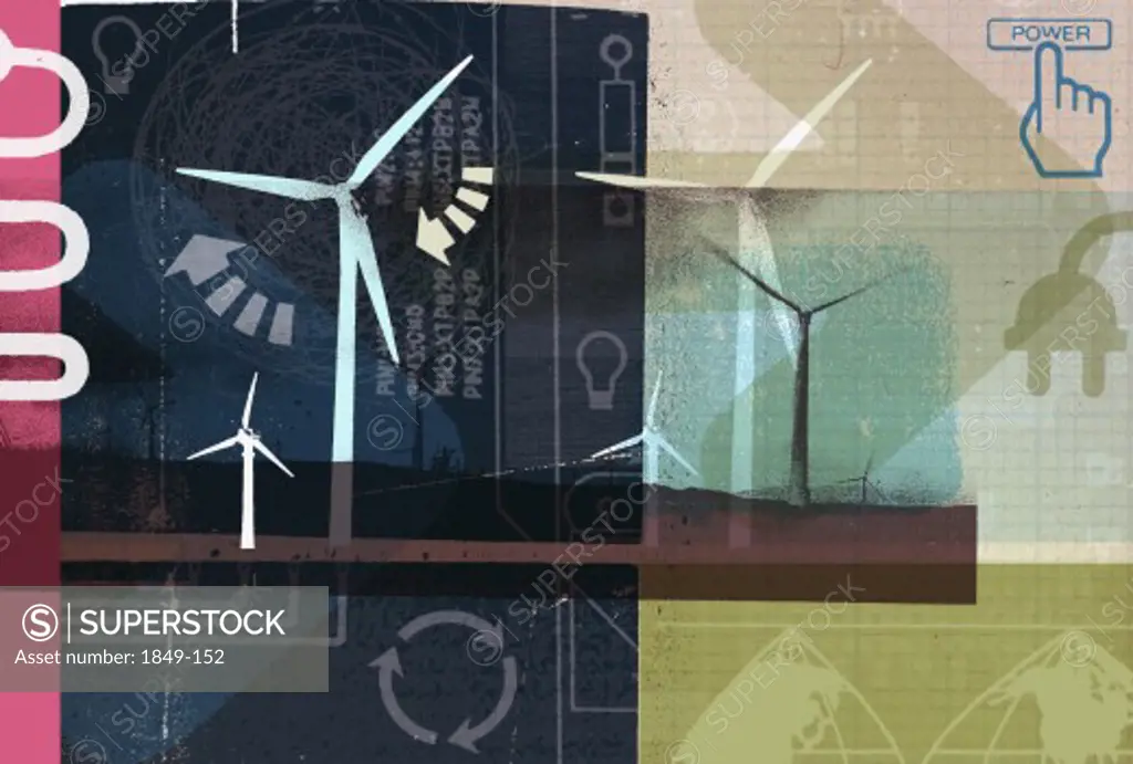 Windmills and renewable energy collage