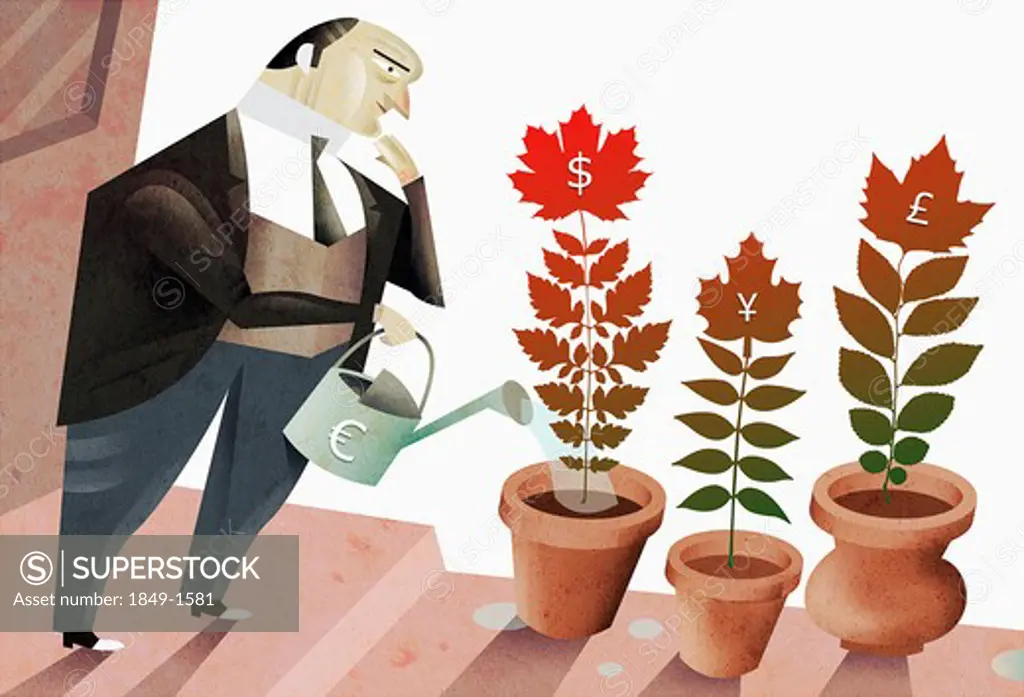 Man tending potted plants