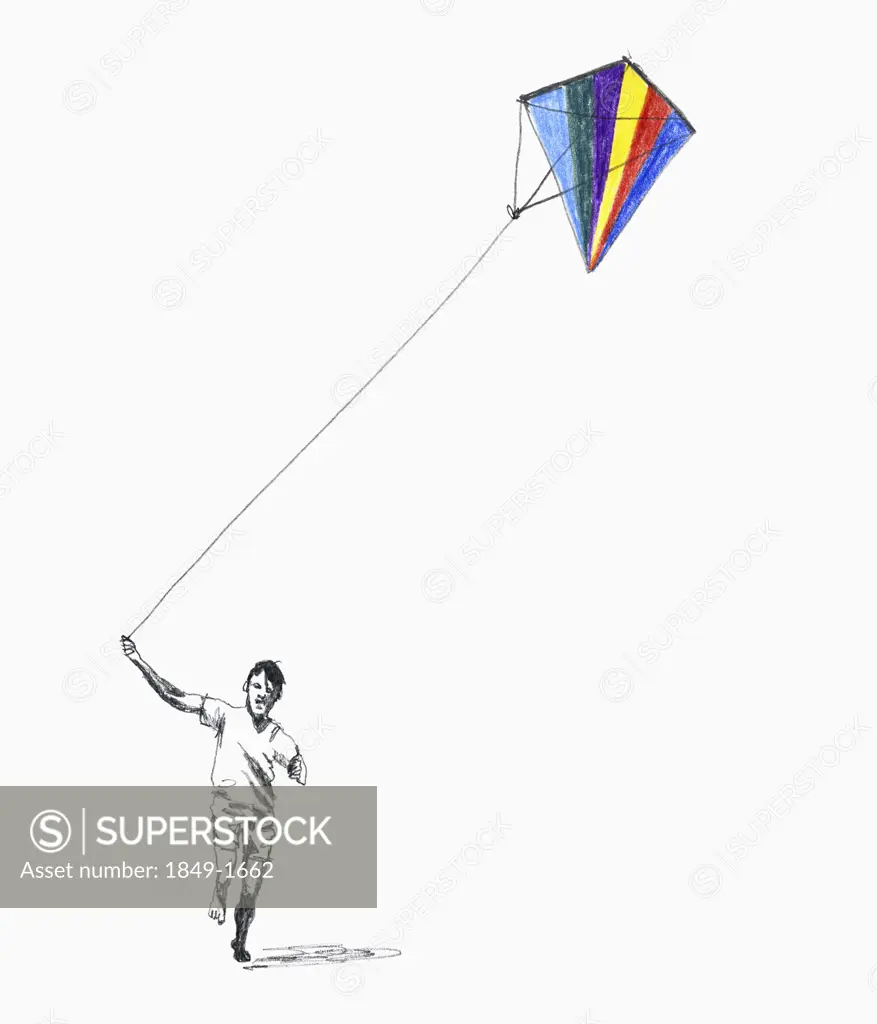 Boy pulling kite