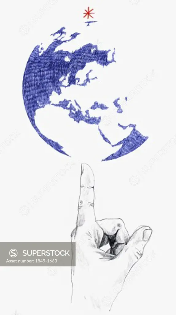 Man balancing globe on finger