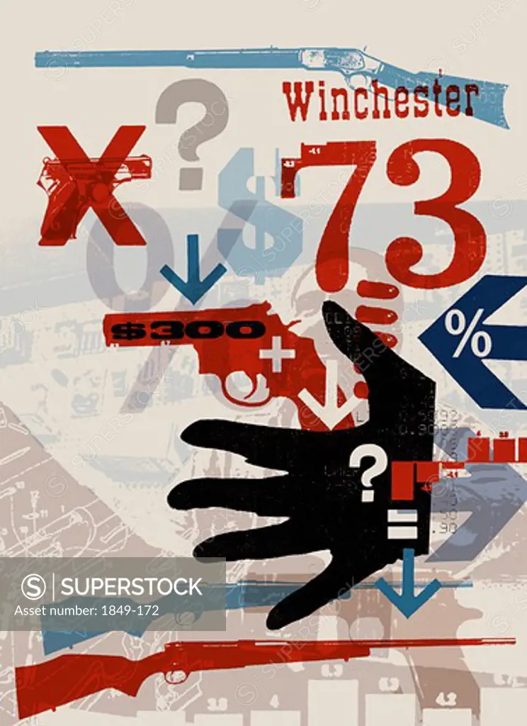 Montage of gun symbols and numbers