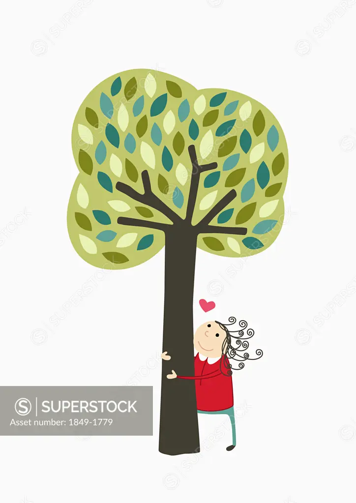 Girl hugging tree
