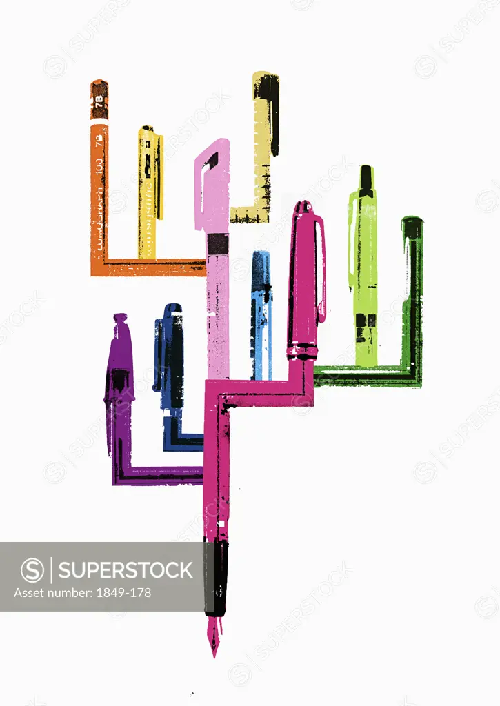 Pens and pencils in tree formation