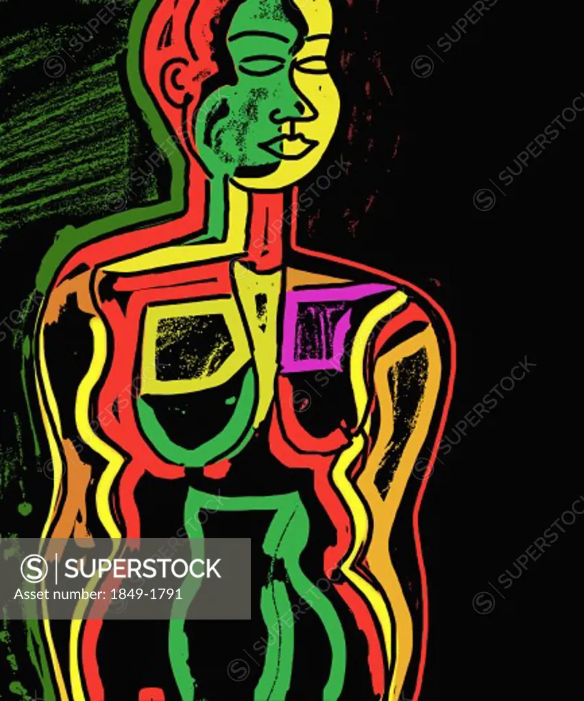 Colorful, nude woman