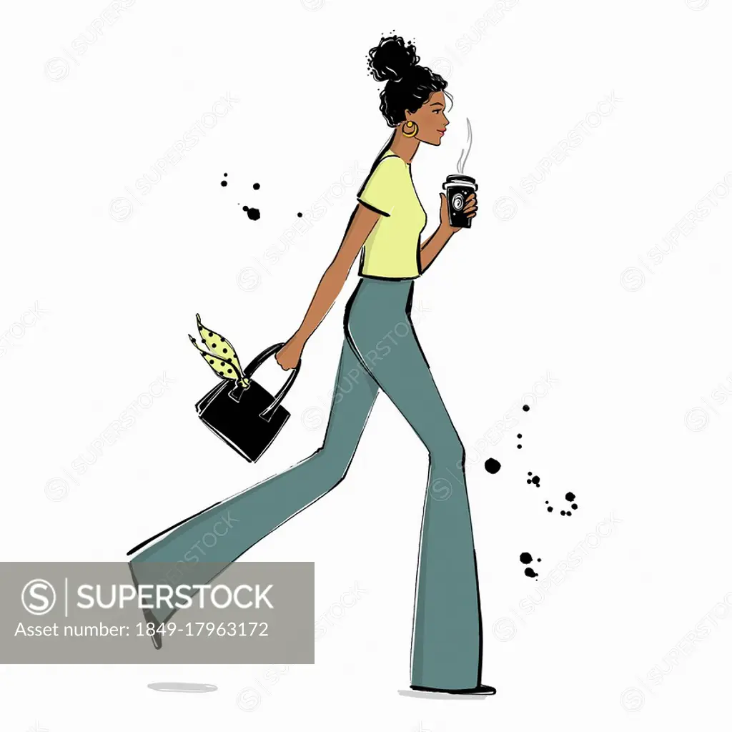 Woman having coffee on the go