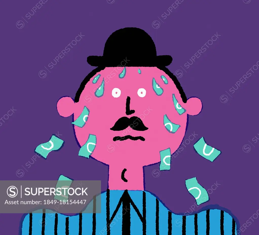 Businessman sweating banknotes