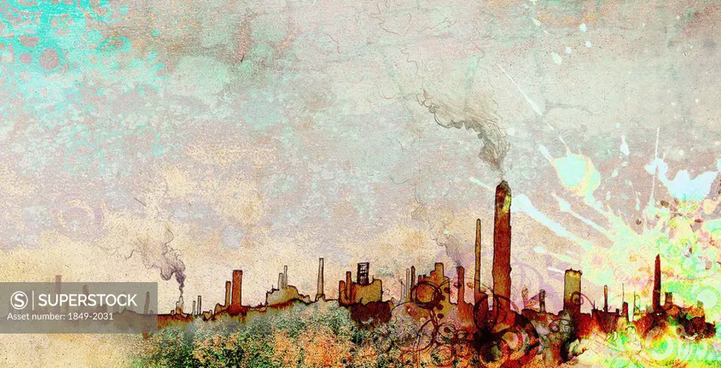 Pollution over city skyline