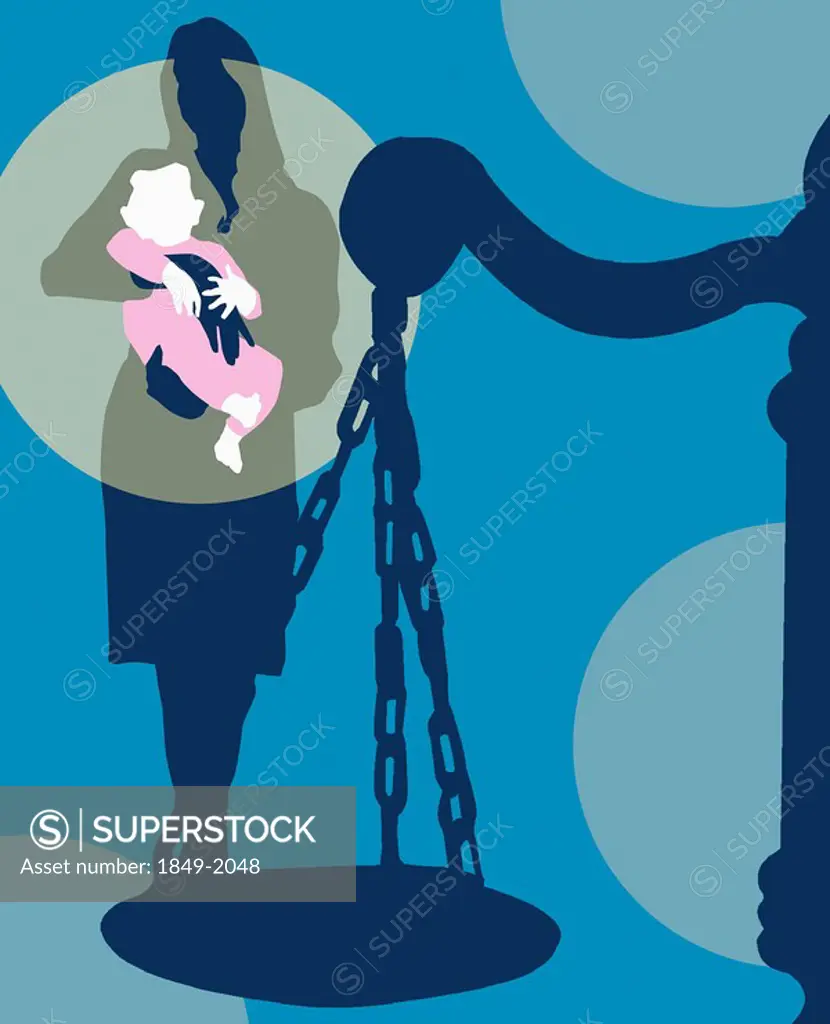 Woman with baby standing on scale