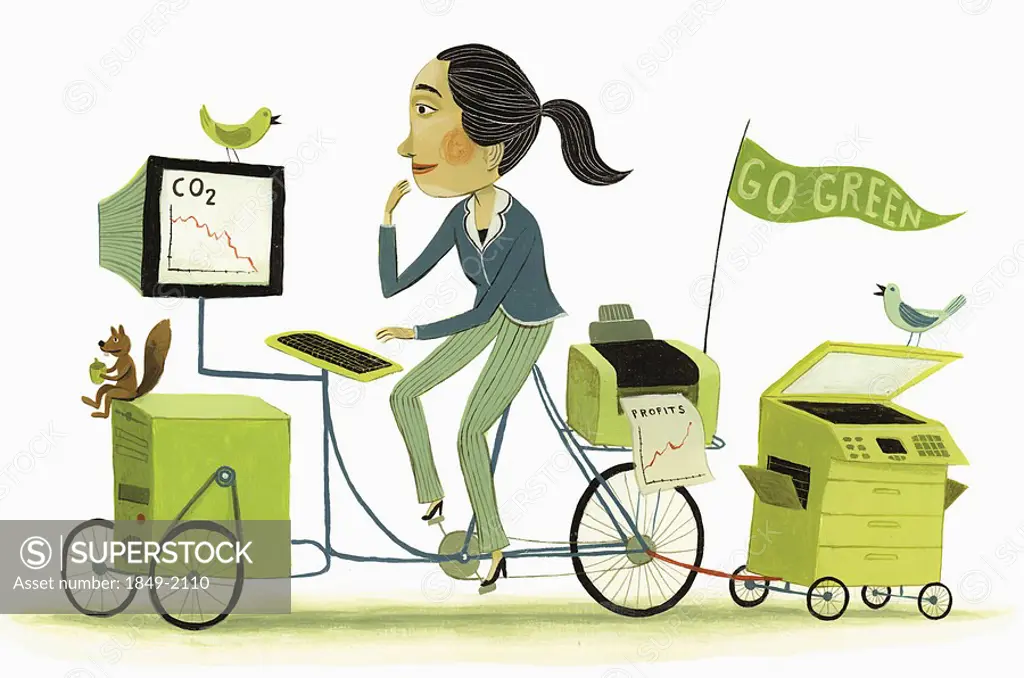 Businesswoman driving eco_friendly office bicycle