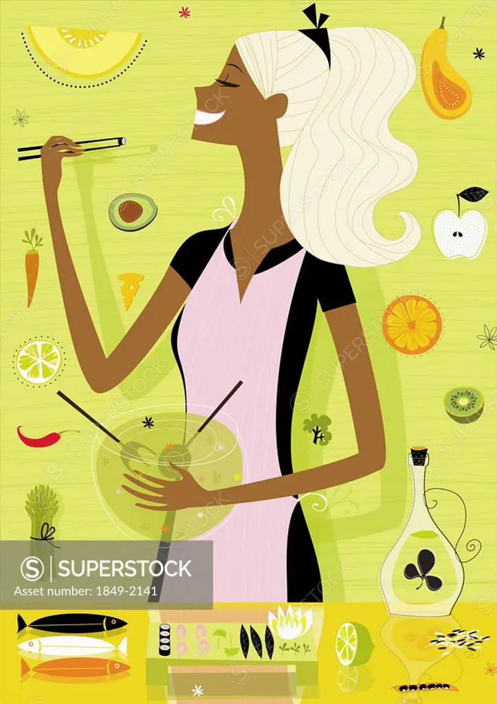 Woman cooking healthy food in kitchen