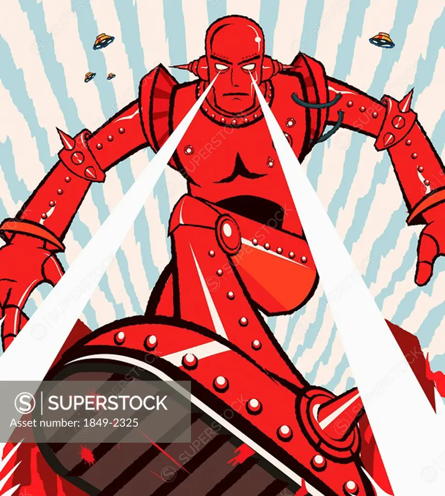 Red robot attacking with beams from eyes