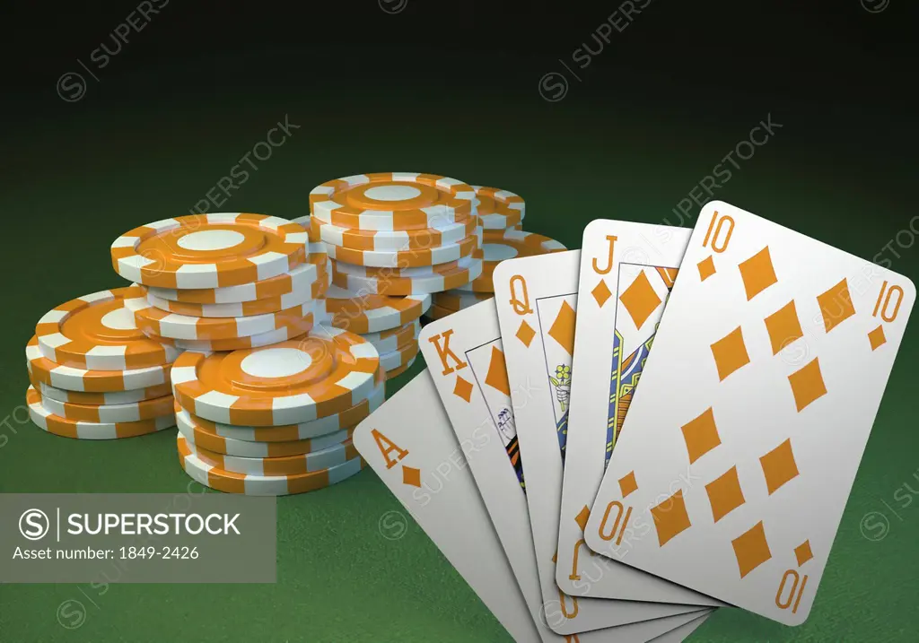 Poker royal flush and poker chips