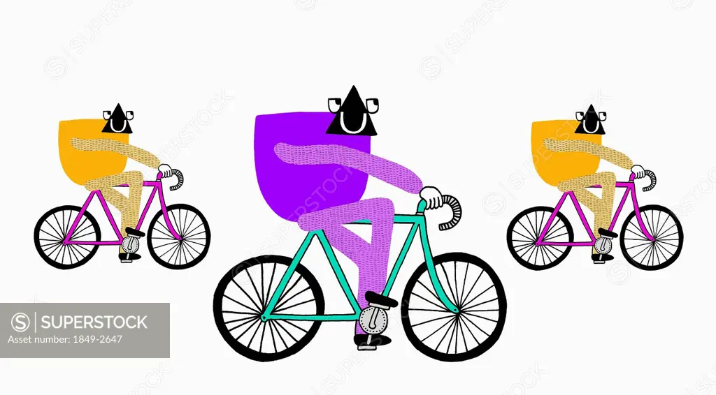 Creatures riding on bicycles