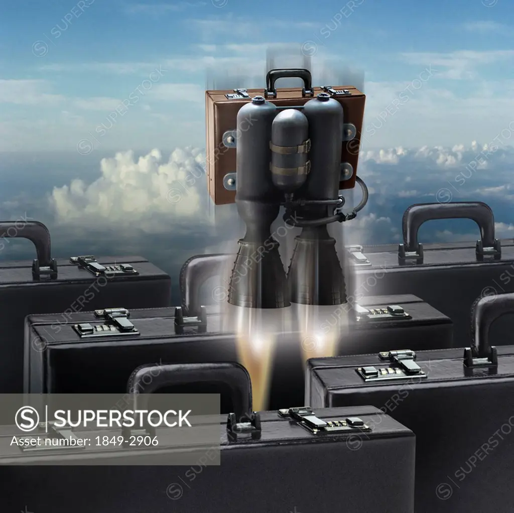 Briefcase with rocket attached