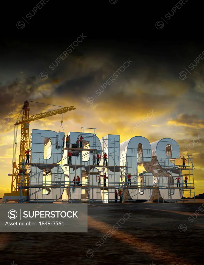Construction workers building letters that spell ´BRICS´
