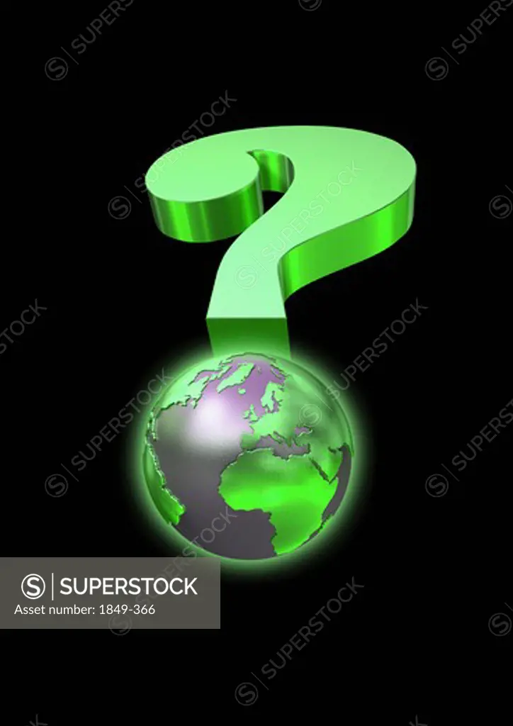 Globe and green question mark