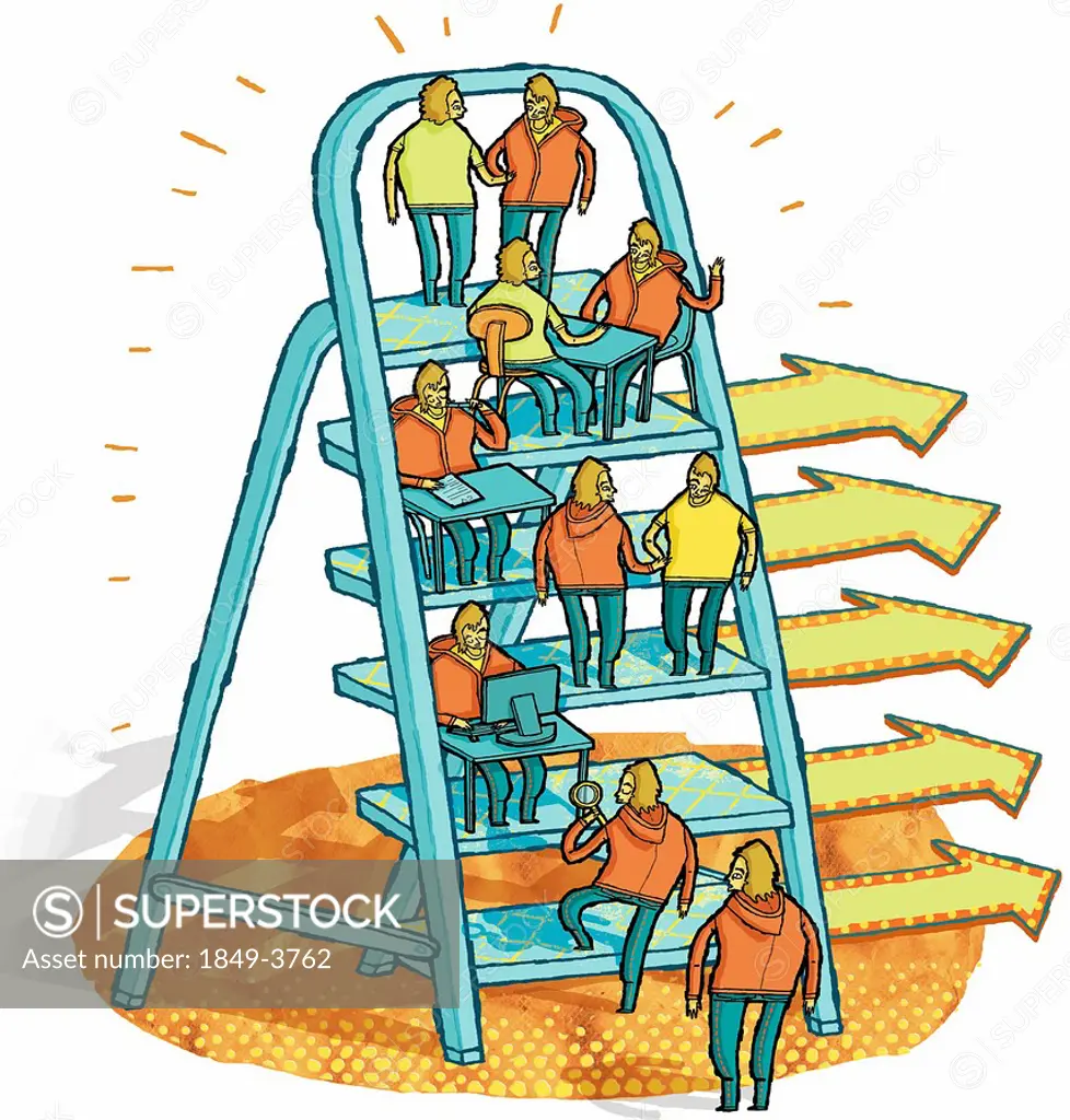 People climbing stepladder