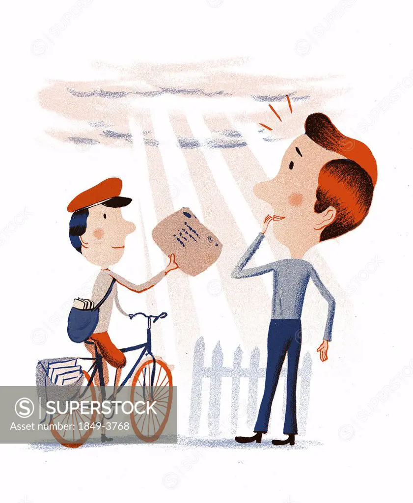 Mailman delivering package for man