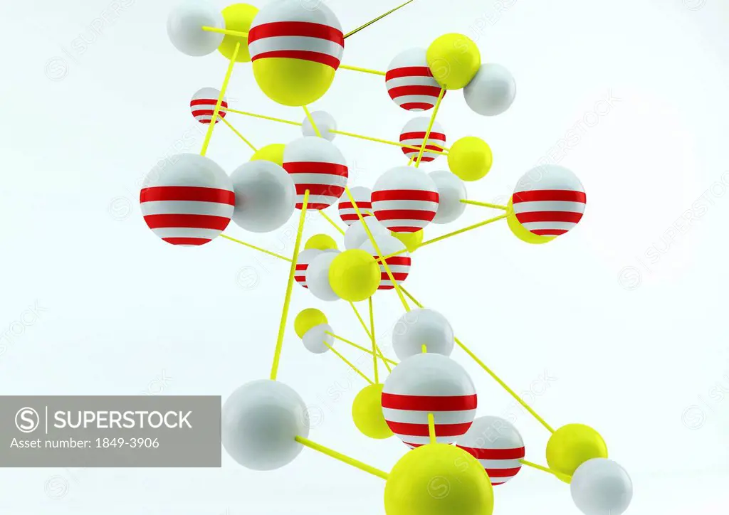 Abstract connected network of colorful balls and lines