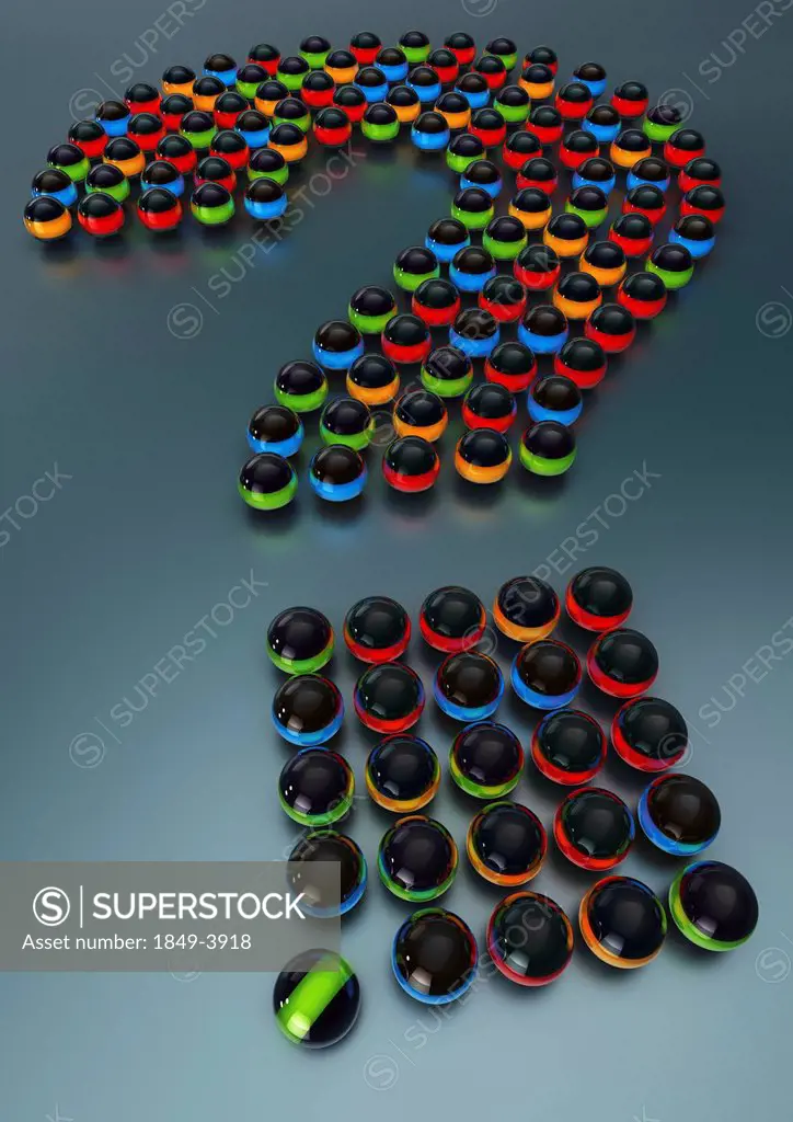 Colorful glowing balls arranged in question mark
