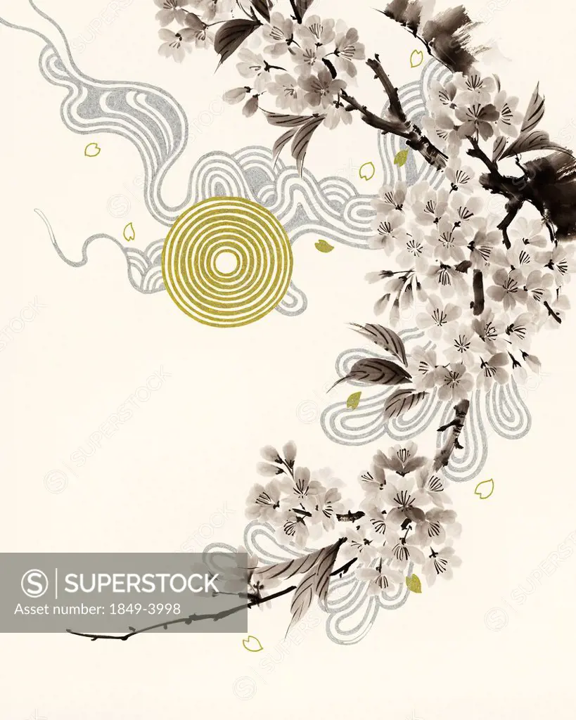 Blossom branch with circle pattern