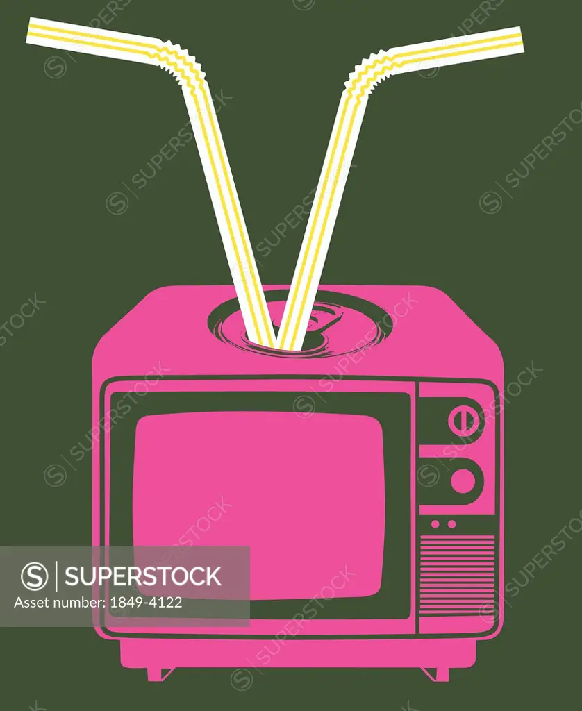 Drinking straws coming out of television