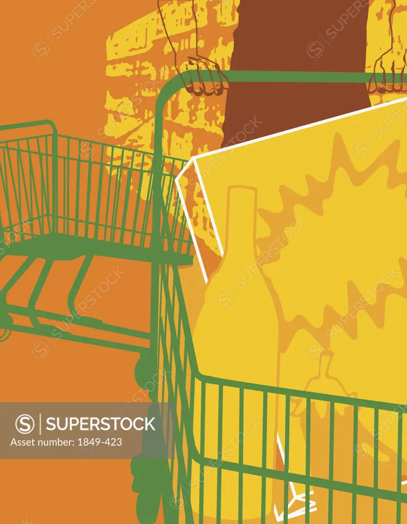 Groceries in green shopping cart