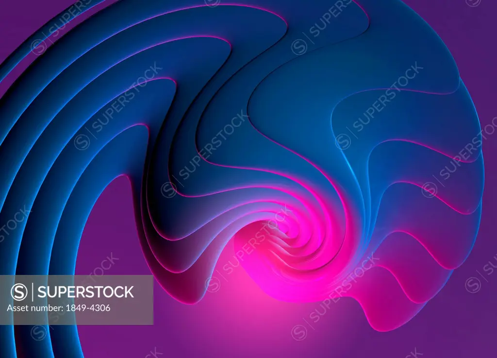 Abstract digitally generated pattern with wavy blue lines on pink background