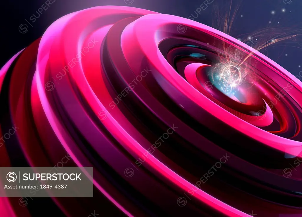Abstract digitally generated pink shape with light trails