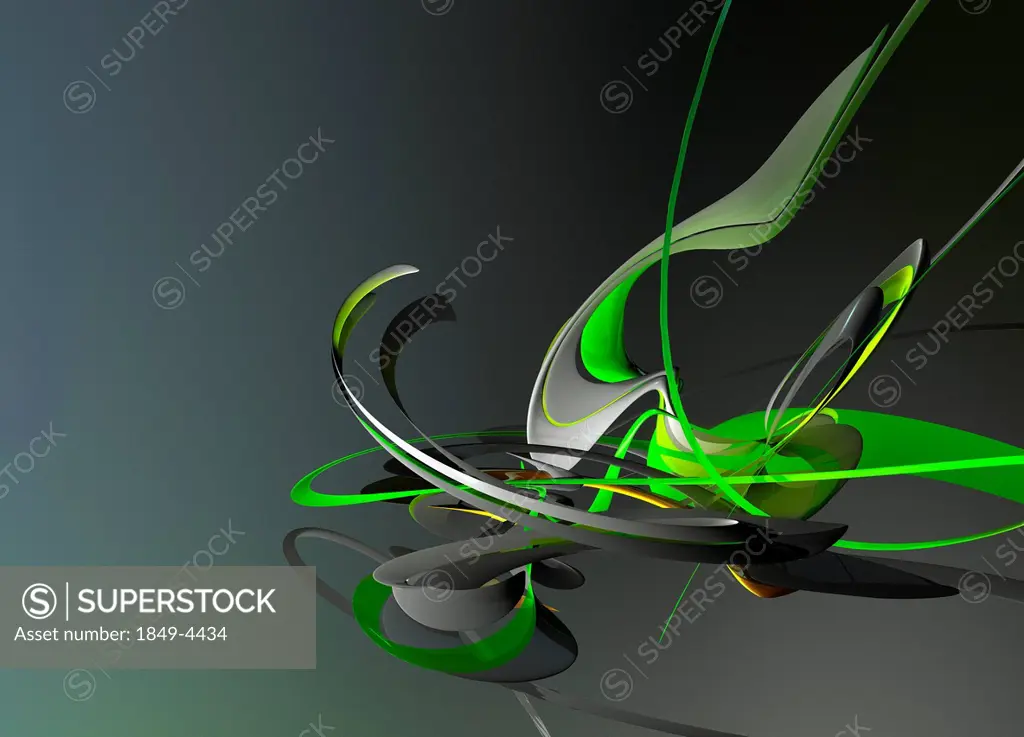 Digitally generated abstract with green lines intertwining