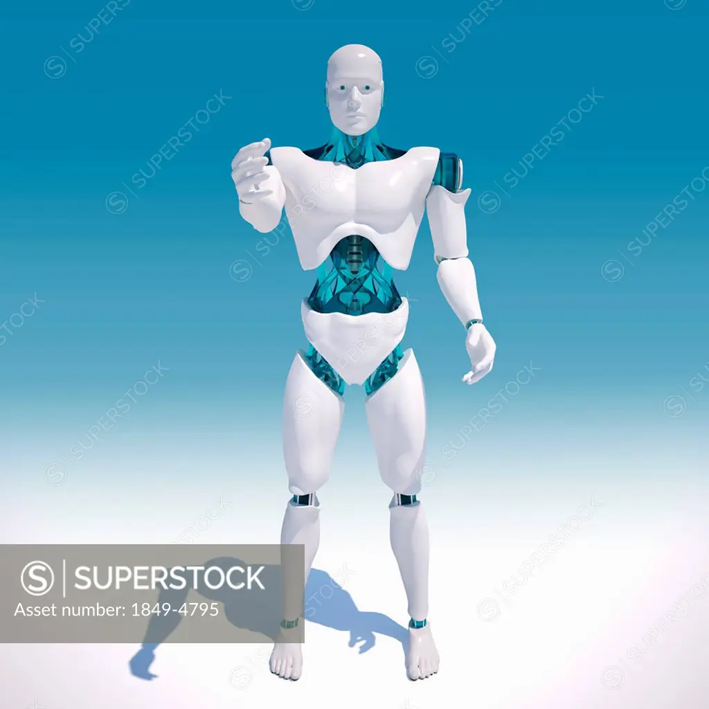 Portrait of white android with arm outstretched