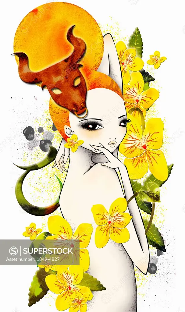 Astrology woman with Taurus zodiac symbol