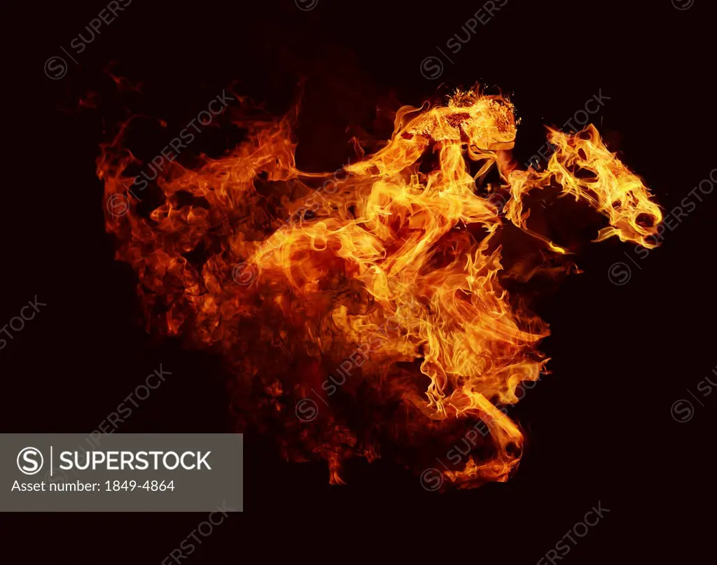 Flames in shape of racehorse and jockey
