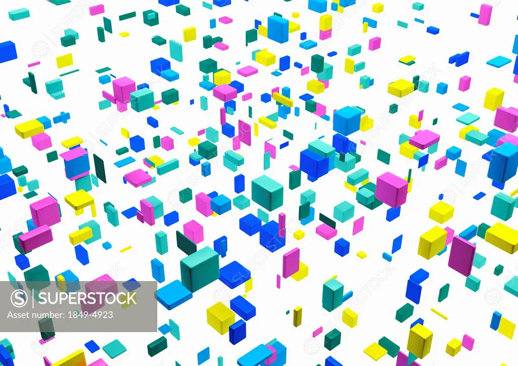 Abstract floating multicolored cubes on white background