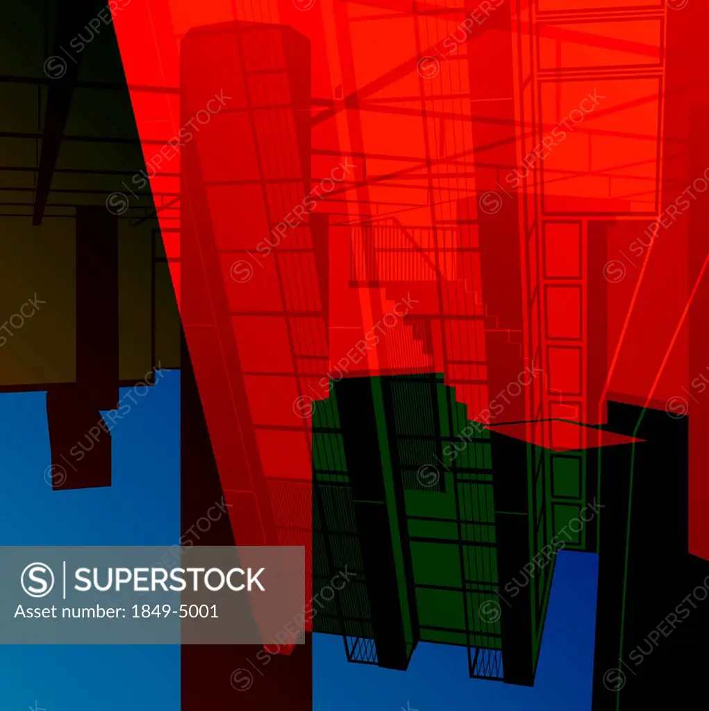 Abstract multicolored architectural shapes