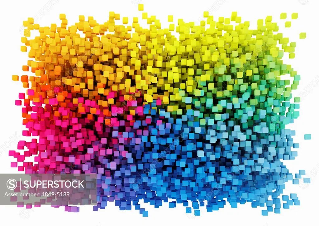 Multicolored cubes arranged in rectangle shape on white background