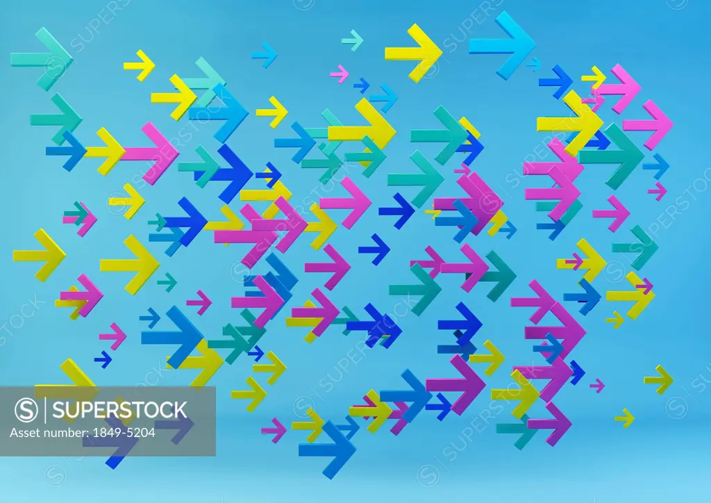 Multicolored arrows on blue background