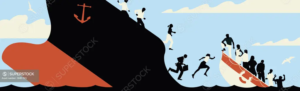 People jumping from sinking ship