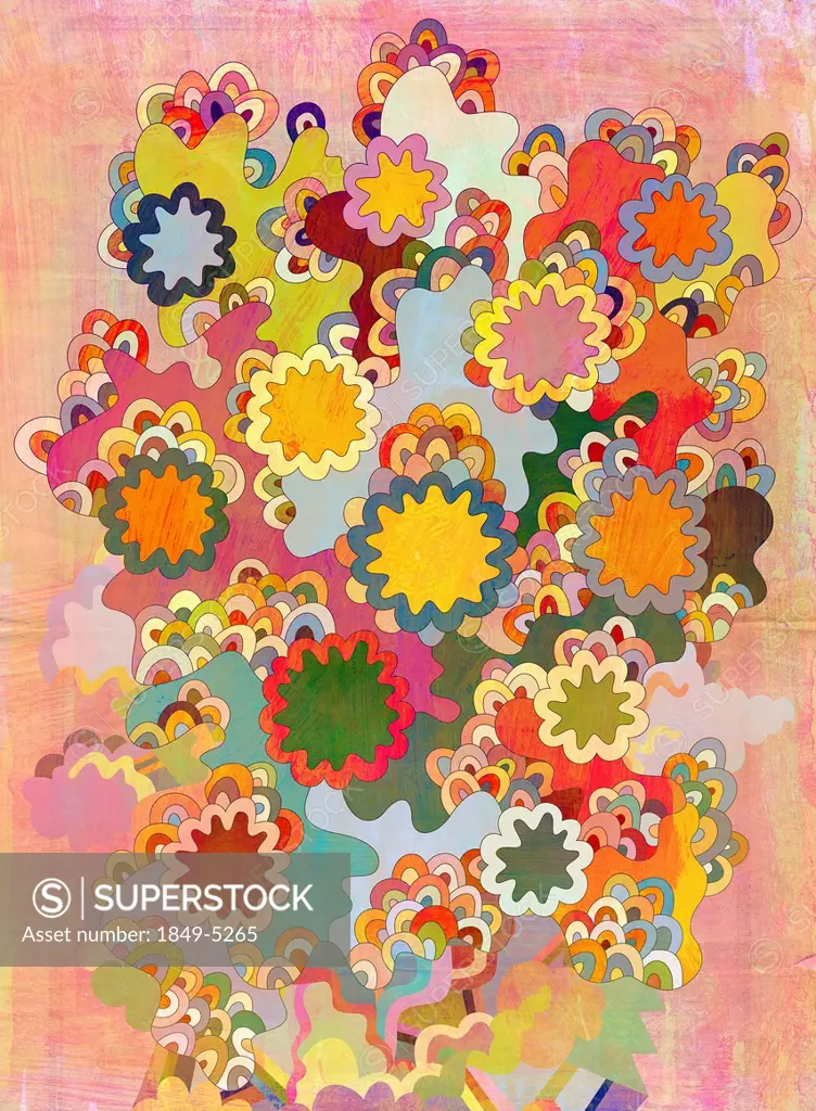 Multicolored psychedelic abstract of flowers