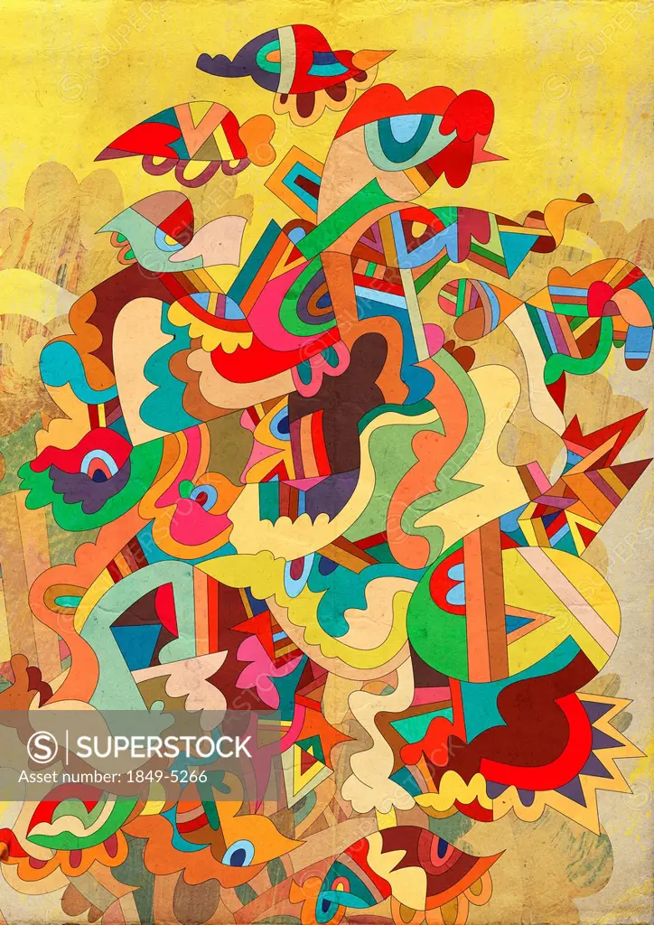 Multicolored psychedelic abstract of birds