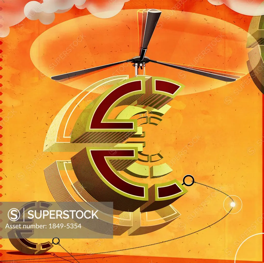 Ascending euro sign with helicopter propeller