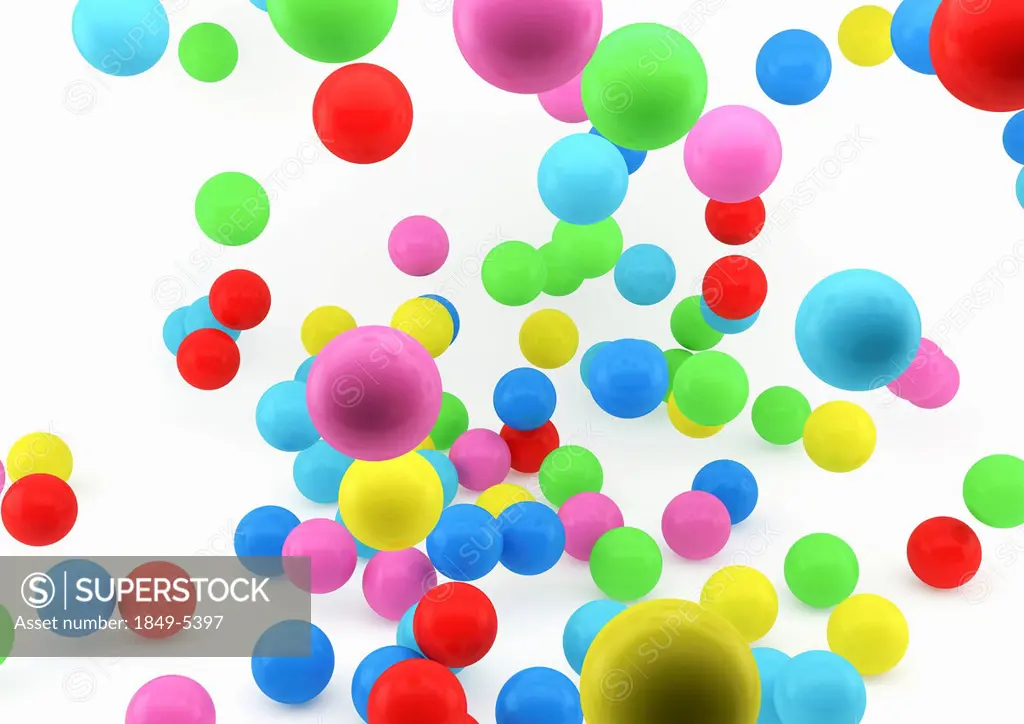 Abstract close up of multicolored balls on white background
